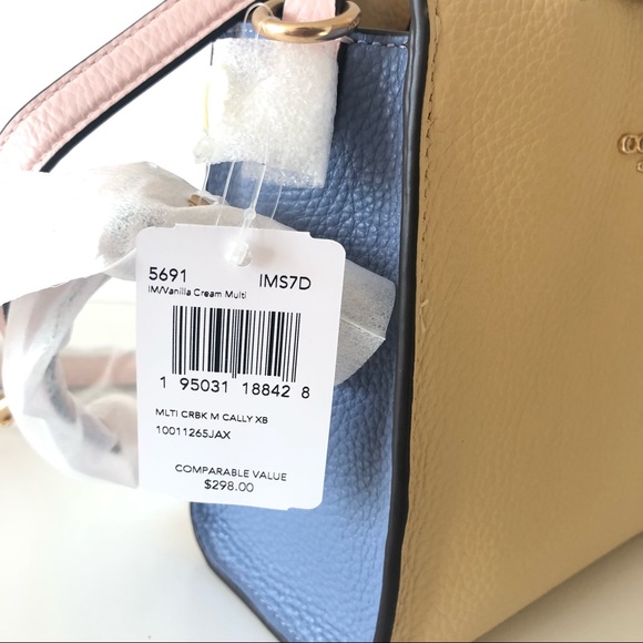 Coach Mini Cally Crossbody Pink Taupe Colorblock Leather Purse - Picture 5 of 12